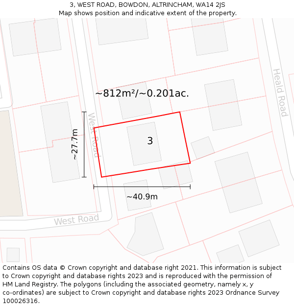 3, WEST ROAD, BOWDON, ALTRINCHAM, WA14 2JS: Plot and title map