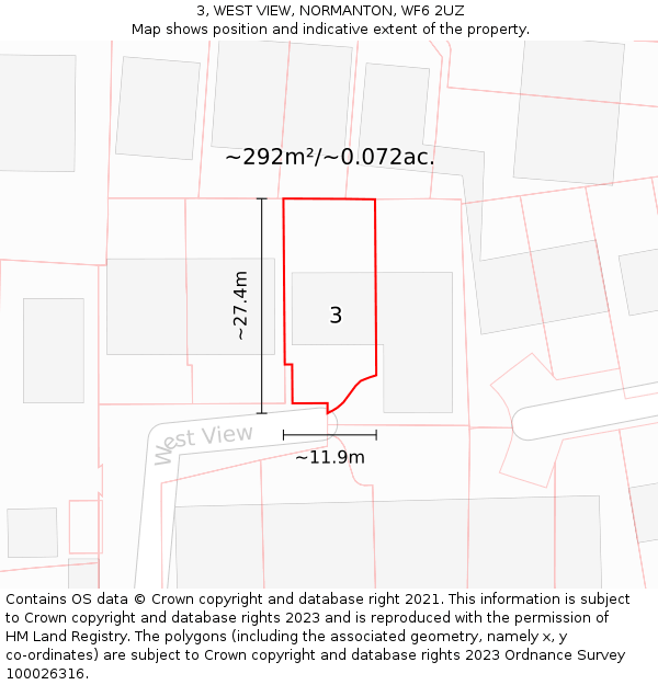 3, WEST VIEW, NORMANTON, WF6 2UZ: Plot and title map