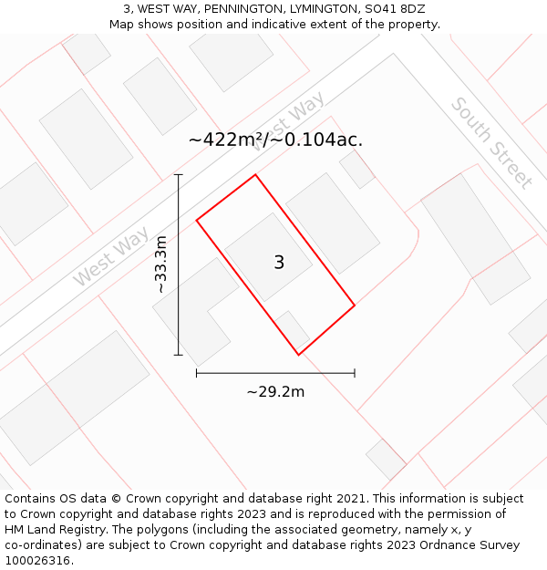 3, WEST WAY, PENNINGTON, LYMINGTON, SO41 8DZ: Plot and title map