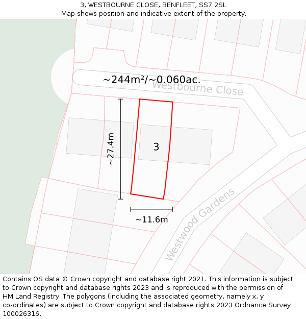 3, WESTBOURNE CLOSE, BENFLEET, SS7 2SL: Plot and title map