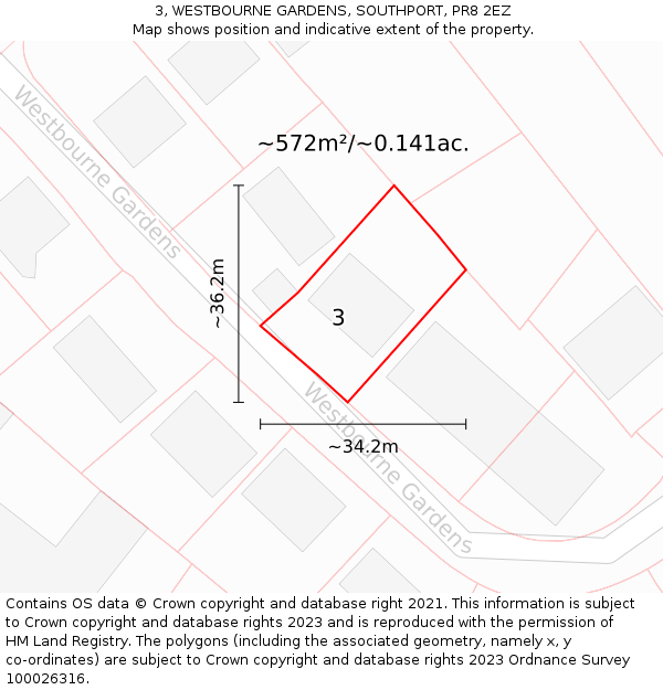 3, WESTBOURNE GARDENS, SOUTHPORT, PR8 2EZ: Plot and title map