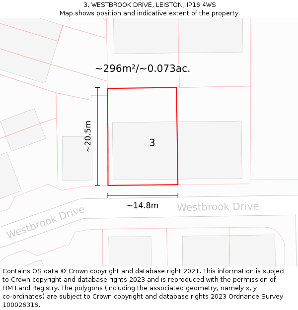 3, WESTBROOK DRIVE, LEISTON, IP16 4WS: Plot and title map