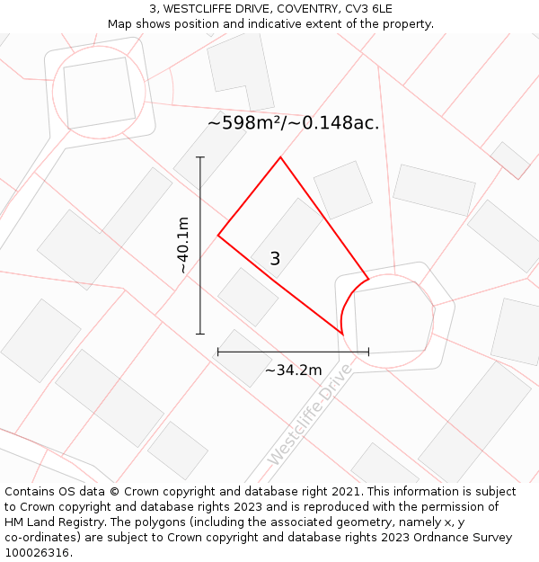 3, WESTCLIFFE DRIVE, COVENTRY, CV3 6LE: Plot and title map