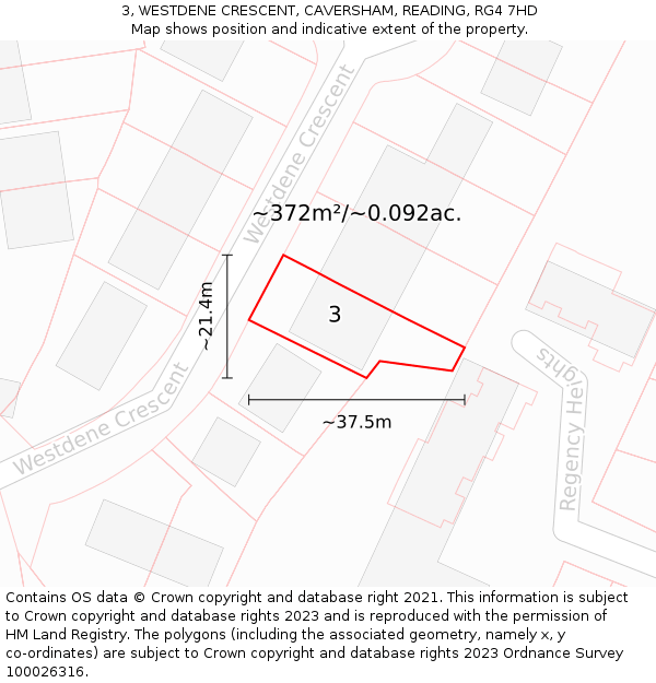 3, WESTDENE CRESCENT, CAVERSHAM, READING, RG4 7HD: Plot and title map