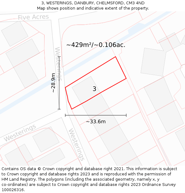 3, WESTERINGS, DANBURY, CHELMSFORD, CM3 4ND: Plot and title map