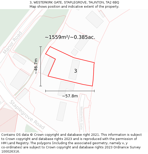 3, WESTERKIRK GATE, STAPLEGROVE, TAUNTON, TA2 6BQ: Plot and title map