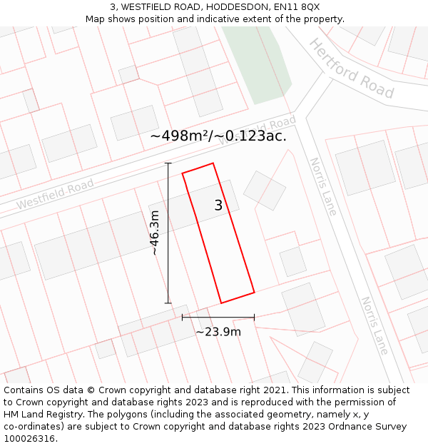 3, WESTFIELD ROAD, HODDESDON, EN11 8QX: Plot and title map