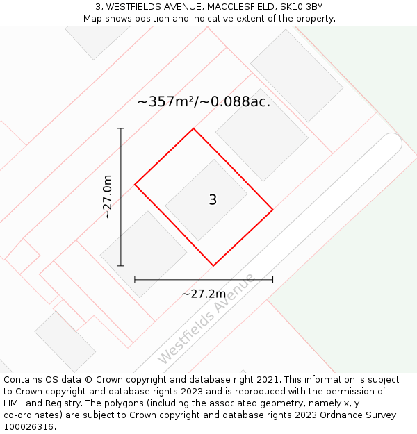 3, WESTFIELDS AVENUE, MACCLESFIELD, SK10 3BY: Plot and title map