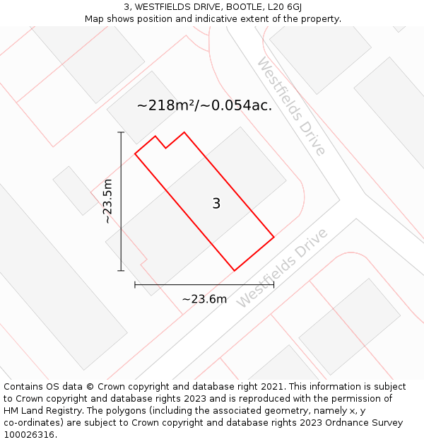 3, WESTFIELDS DRIVE, BOOTLE, L20 6GJ: Plot and title map