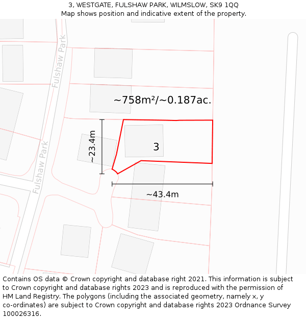 3, WESTGATE, FULSHAW PARK, WILMSLOW, SK9 1QQ: Plot and title map