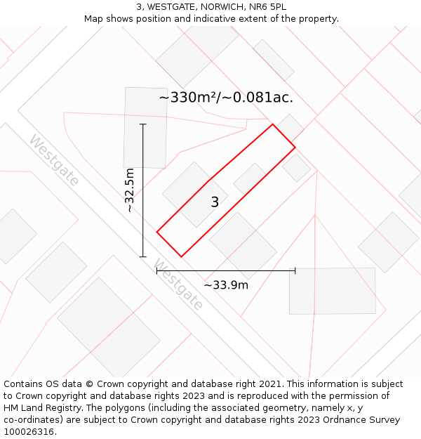 3, WESTGATE, NORWICH, NR6 5PL: Plot and title map