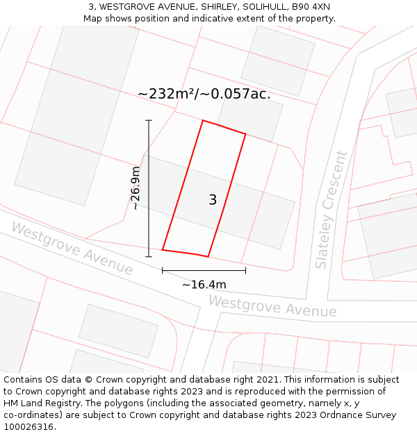 3, WESTGROVE AVENUE, SHIRLEY, SOLIHULL, B90 4XN: Plot and title map