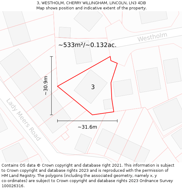 3, WESTHOLM, CHERRY WILLINGHAM, LINCOLN, LN3 4DB: Plot and title map