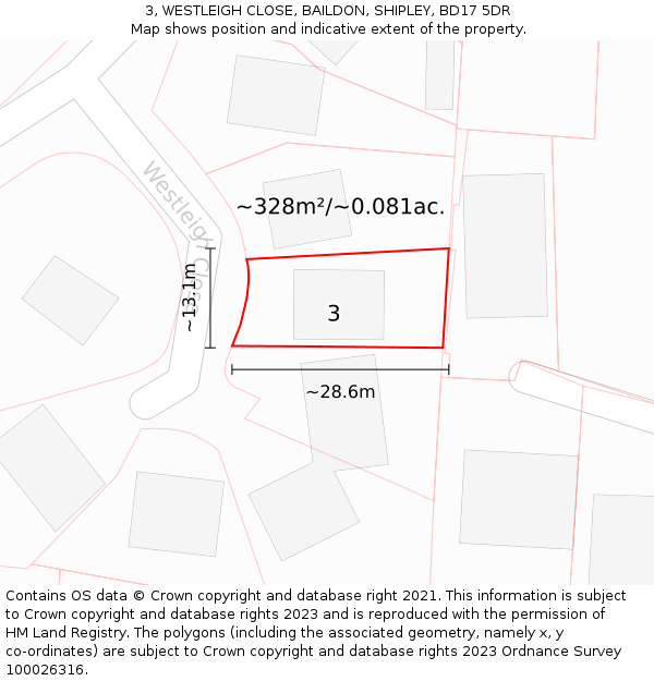 3, WESTLEIGH CLOSE, BAILDON, SHIPLEY, BD17 5DR: Plot and title map
