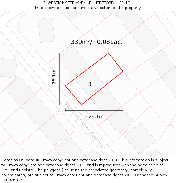 3, WESTMINSTER AVENUE, HEREFORD, HR1 1QH: Plot and title map
