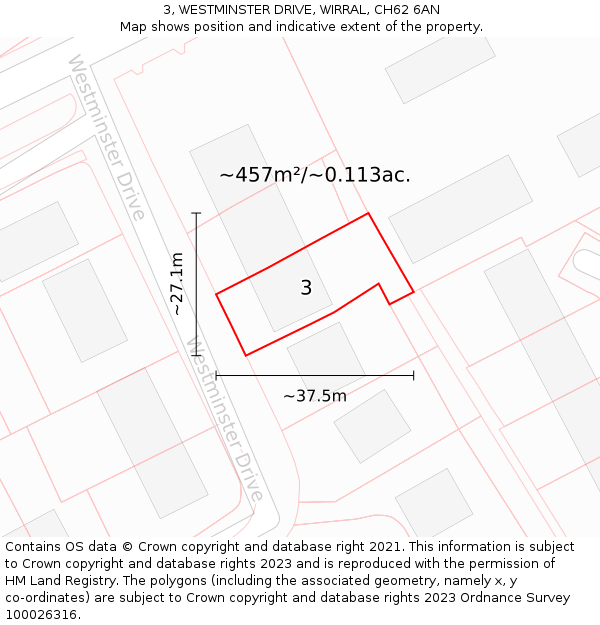 3, WESTMINSTER DRIVE, WIRRAL, CH62 6AN: Plot and title map
