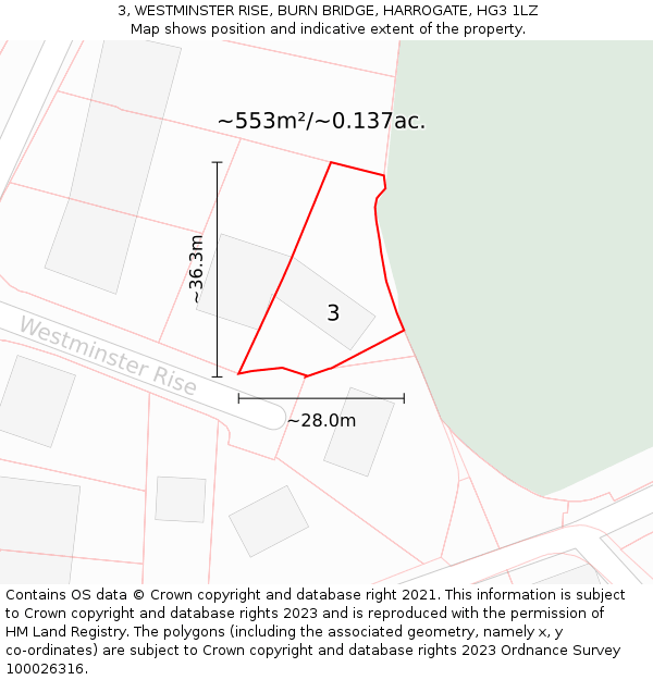 3, WESTMINSTER RISE, BURN BRIDGE, HARROGATE, HG3 1LZ: Plot and title map