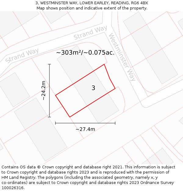 3, WESTMINSTER WAY, LOWER EARLEY, READING, RG6 4BX: Plot and title map