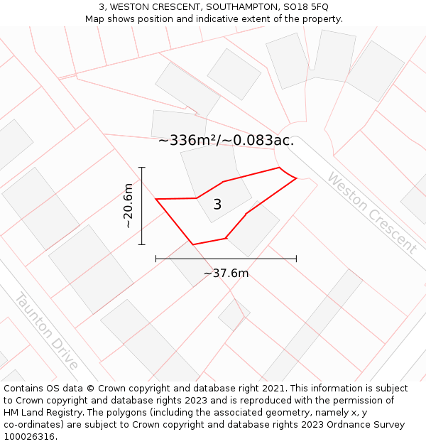 3, WESTON CRESCENT, SOUTHAMPTON, SO18 5FQ: Plot and title map