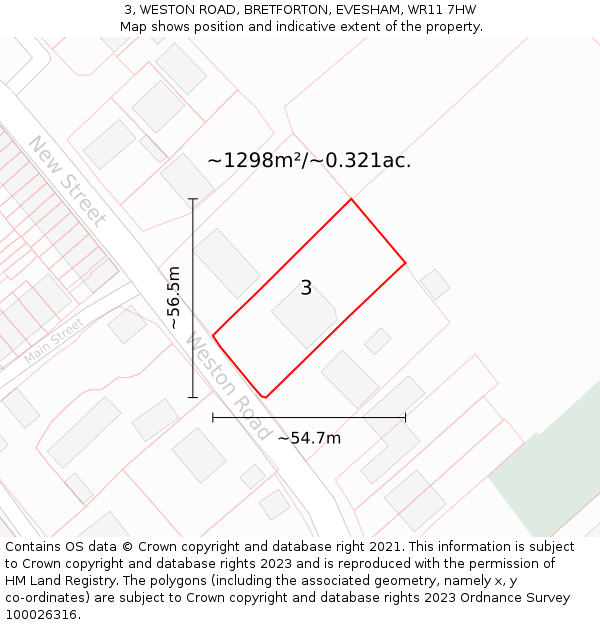 3, WESTON ROAD, BRETFORTON, EVESHAM, WR11 7HW: Plot and title map