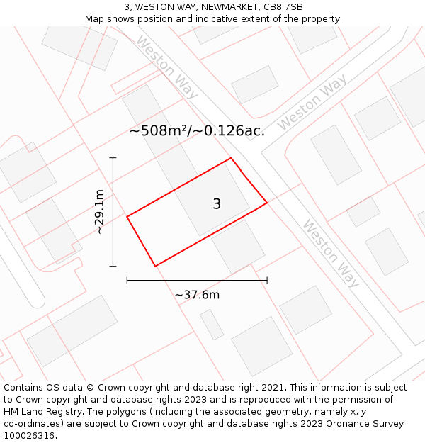 3, WESTON WAY, NEWMARKET, CB8 7SB: Plot and title map