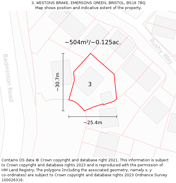 3, WESTONS BRAKE, EMERSONS GREEN, BRISTOL, BS16 7BQ: Plot and title map