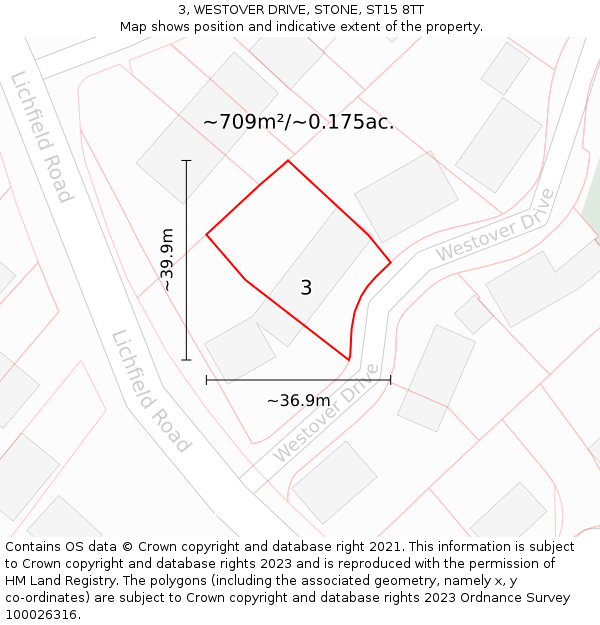 3, WESTOVER DRIVE, STONE, ST15 8TT: Plot and title map