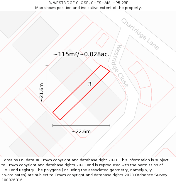 3, WESTRIDGE CLOSE, CHESHAM, HP5 2RF: Plot and title map