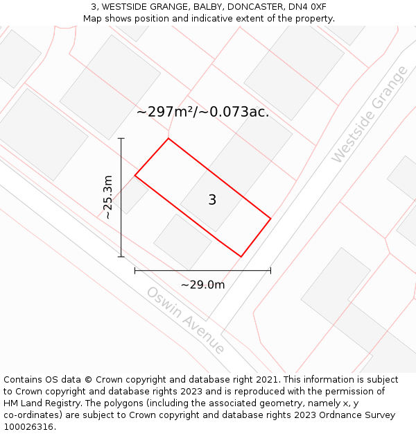 3, WESTSIDE GRANGE, BALBY, DONCASTER, DN4 0XF: Plot and title map
