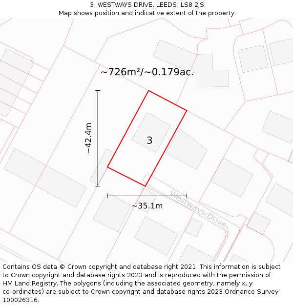 3, WESTWAYS DRIVE, LEEDS, LS8 2JS: Plot and title map