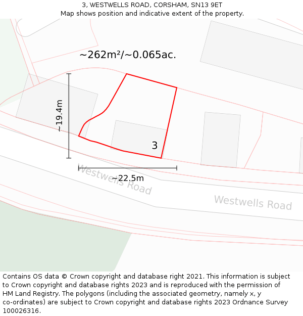 3, WESTWELLS ROAD, CORSHAM, SN13 9ET: Plot and title map