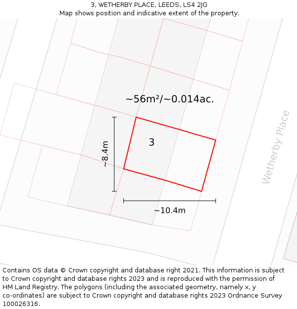 3, WETHERBY PLACE, LEEDS, LS4 2JG: Plot and title map