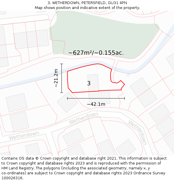 3, WETHERDOWN, PETERSFIELD, GU31 4PN: Plot and title map