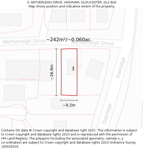 3, WETHERLEIGH DRIVE, HIGHNAM, GLOUCESTER, GL2 8LW: Plot and title map