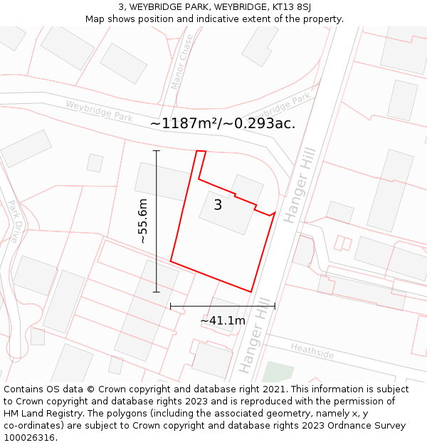 3, WEYBRIDGE PARK, WEYBRIDGE, KT13 8SJ: Plot and title map