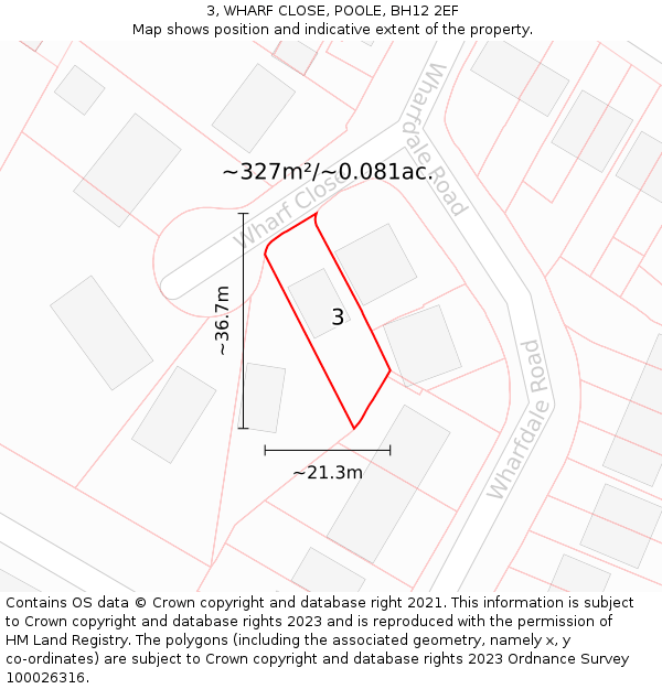 3, WHARF CLOSE, POOLE, BH12 2EF: Plot and title map
