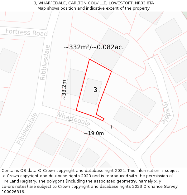 3, WHARFEDALE, CARLTON COLVILLE, LOWESTOFT, NR33 8TA: Plot and title map