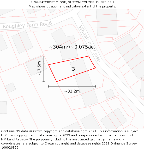 3, WHEATCROFT CLOSE, SUTTON COLDFIELD, B75 5SU: Plot and title map