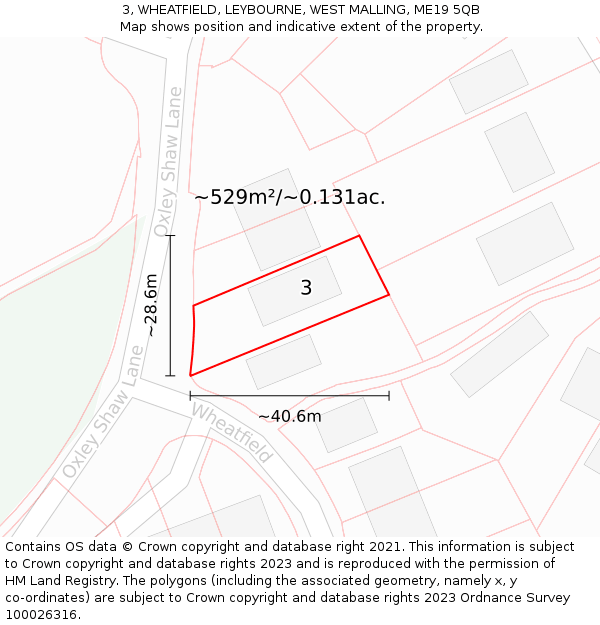 3, WHEATFIELD, LEYBOURNE, WEST MALLING, ME19 5QB: Plot and title map