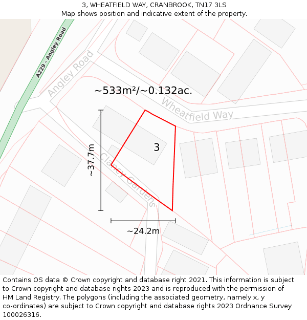 3, WHEATFIELD WAY, CRANBROOK, TN17 3LS: Plot and title map