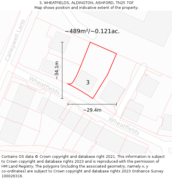 3, WHEATFIELDS, ALDINGTON, ASHFORD, TN25 7GF: Plot and title map