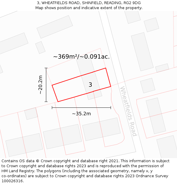 3, WHEATFIELDS ROAD, SHINFIELD, READING, RG2 9DG: Plot and title map