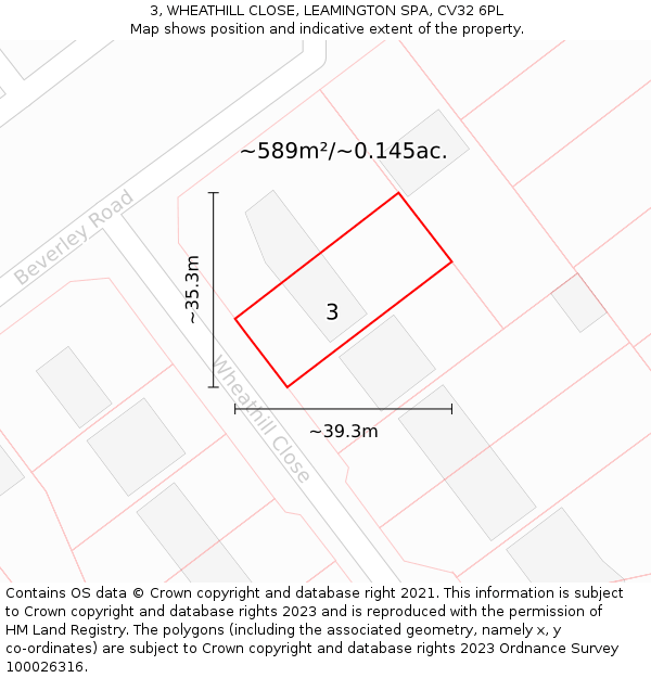 3, WHEATHILL CLOSE, LEAMINGTON SPA, CV32 6PL: Plot and title map