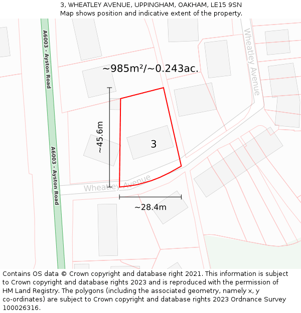 3, WHEATLEY AVENUE, UPPINGHAM, OAKHAM, LE15 9SN: Plot and title map