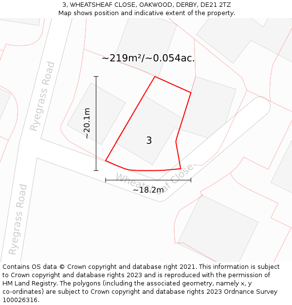 3, WHEATSHEAF CLOSE, OAKWOOD, DERBY, DE21 2TZ: Plot and title map