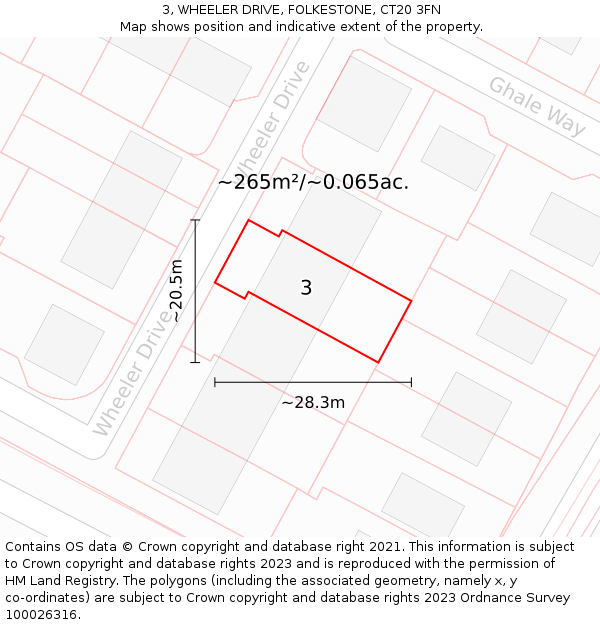 3, WHEELER DRIVE, FOLKESTONE, CT20 3FN: Plot and title map