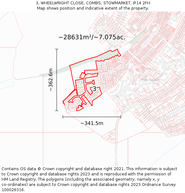 3, WHEELWRIGHT CLOSE, COMBS, STOWMARKET, IP14 2FH: Plot and title map