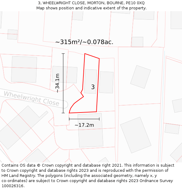 3, WHEELWRIGHT CLOSE, MORTON, BOURNE, PE10 0XQ: Plot and title map