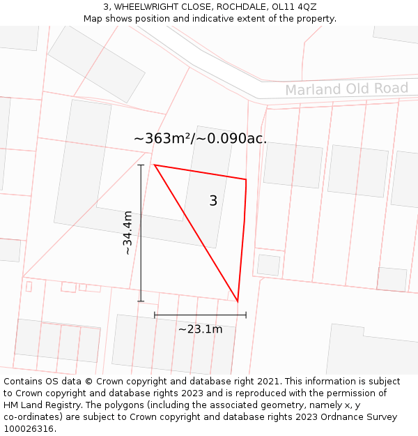3, WHEELWRIGHT CLOSE, ROCHDALE, OL11 4QZ: Plot and title map