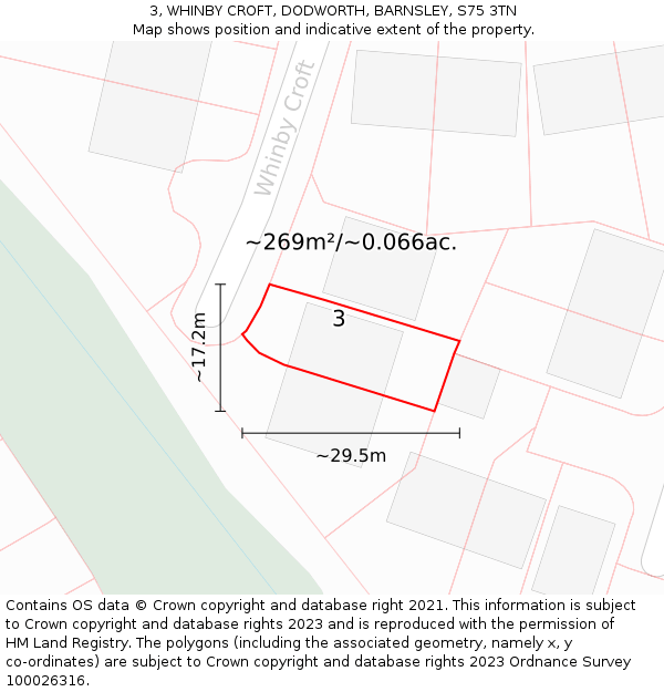 3, WHINBY CROFT, DODWORTH, BARNSLEY, S75 3TN: Plot and title map